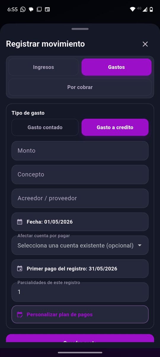 Formulario para registrar gasto a crédito en Cuentas de Bolsillo