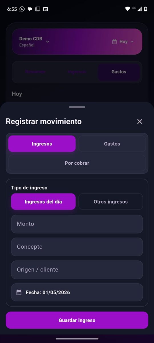 Formulario para registrar ingreso en Cuentas de Bolsillo